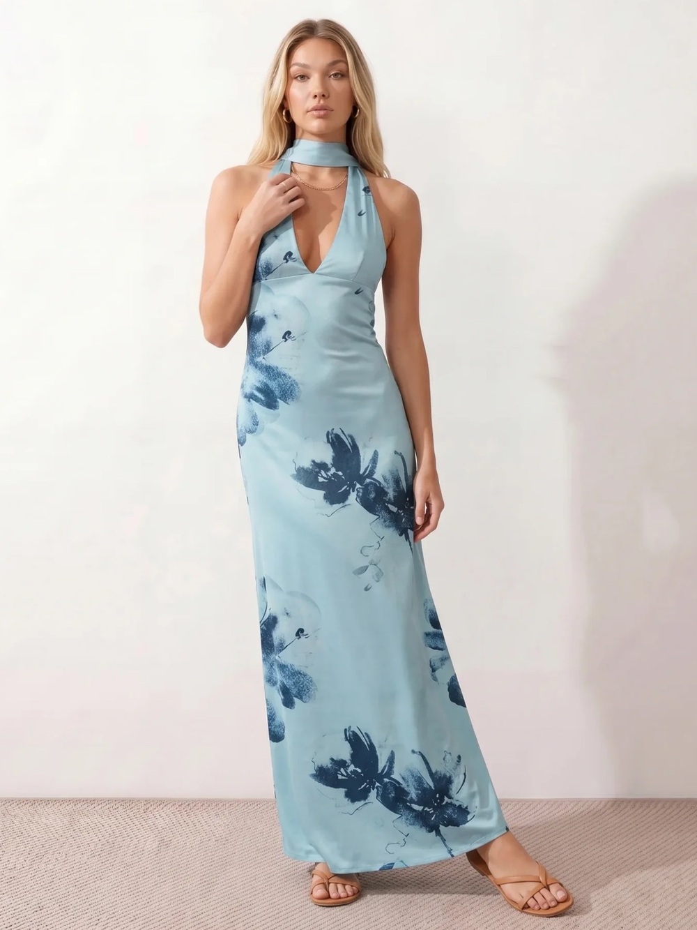 Solaia Aleena Cowl Neck Halter Maxi Dress NWT Size S